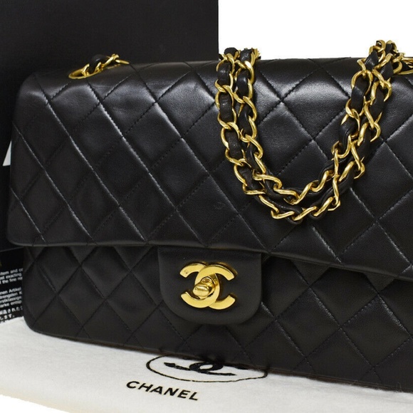 CHANEL Double Flap Medium Shoulder Bag Leather Black Gold Hardware - Picture 1 of 12